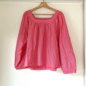 J. Crew Pink and White Striped Square-Neck Blouse